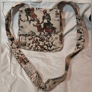 Women"s Christmas Winter Scene Tapestry Style Crossbody Shoulder Bag 8.5x8"